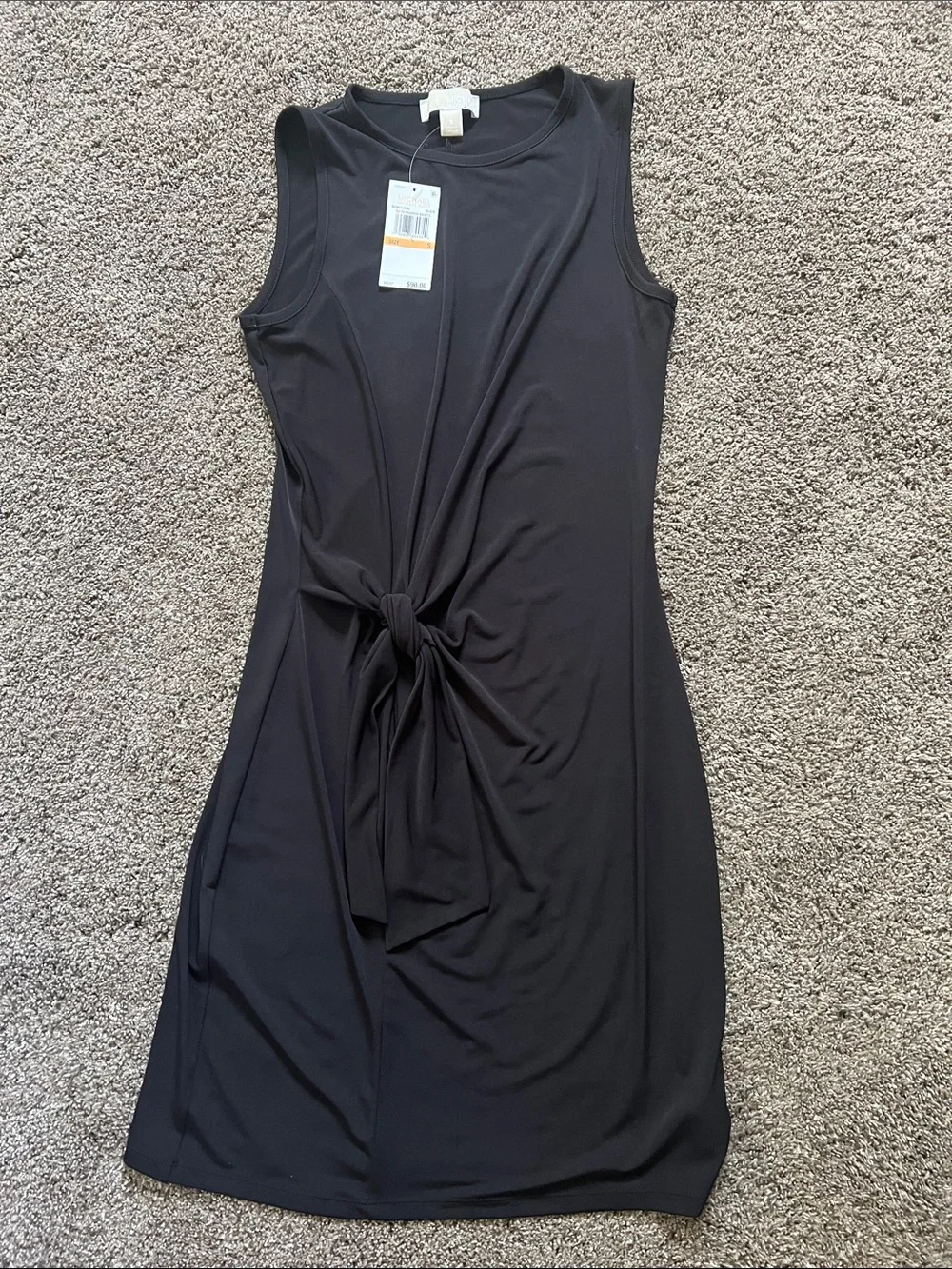 Michael Kors Black Sleeveless Knot-Front Midi Dress